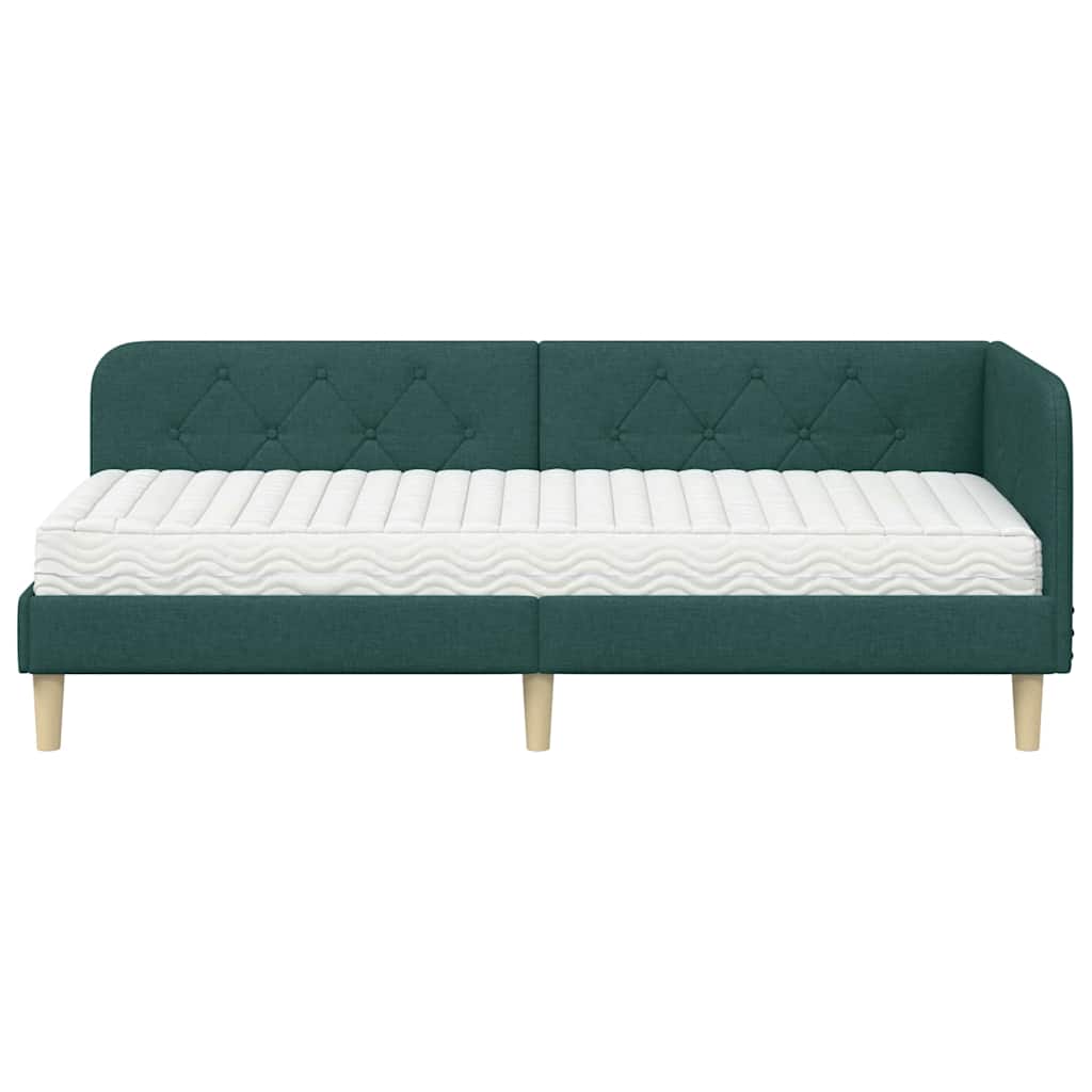 Cornice del letto ad angolo Verde Scuro 80 x 200 cm Tessuto