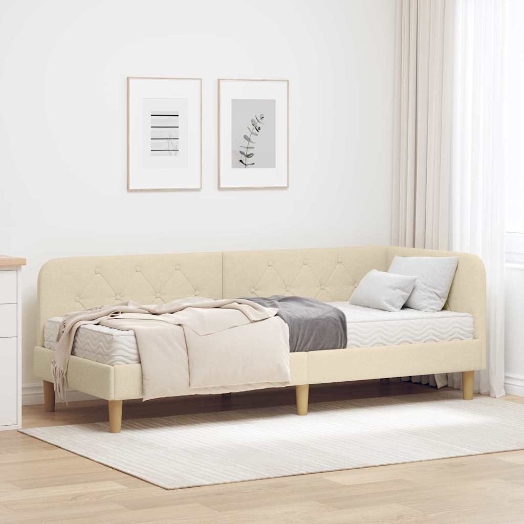 Cornice del letto ad angolo Crema 80 x 200 cm Tessuto