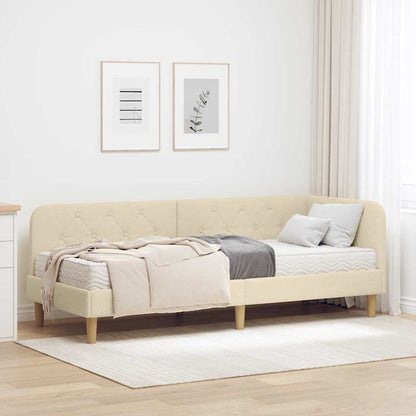 Cornice del letto ad angolo Crema 80 x 200 cm Tessuto
