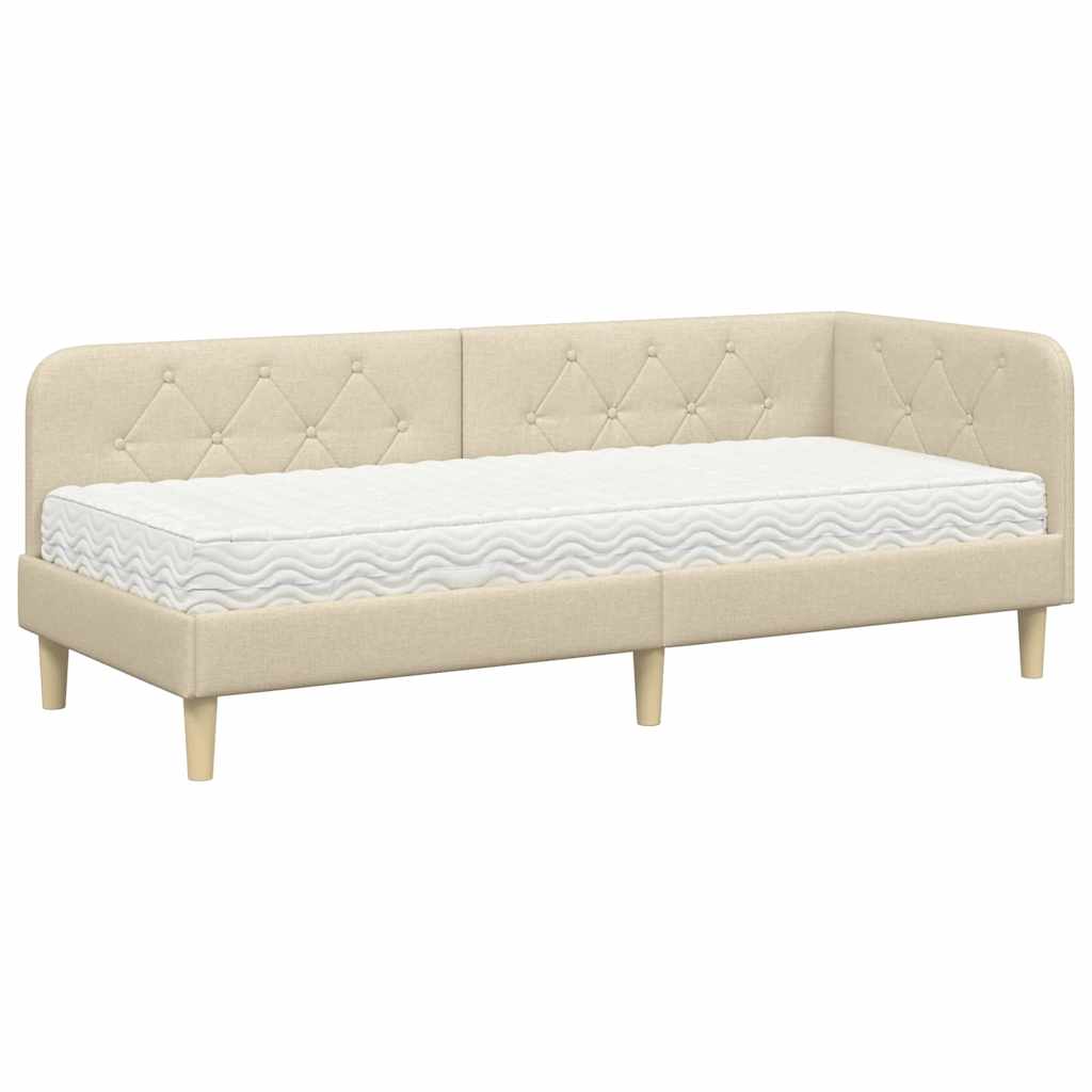 Cornice del letto ad angolo Crema 80 x 200 cm Tessuto