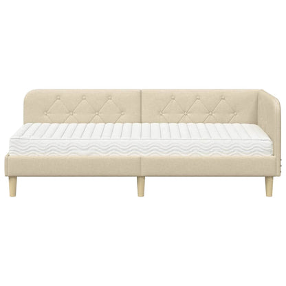 Cornice del letto ad angolo Crema 80 x 200 cm Tessuto
