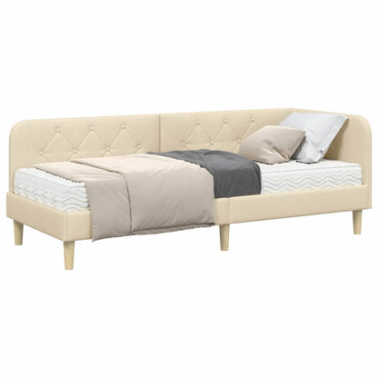 Cornice del letto ad angolo Crema 80 x 200 cm Tessuto