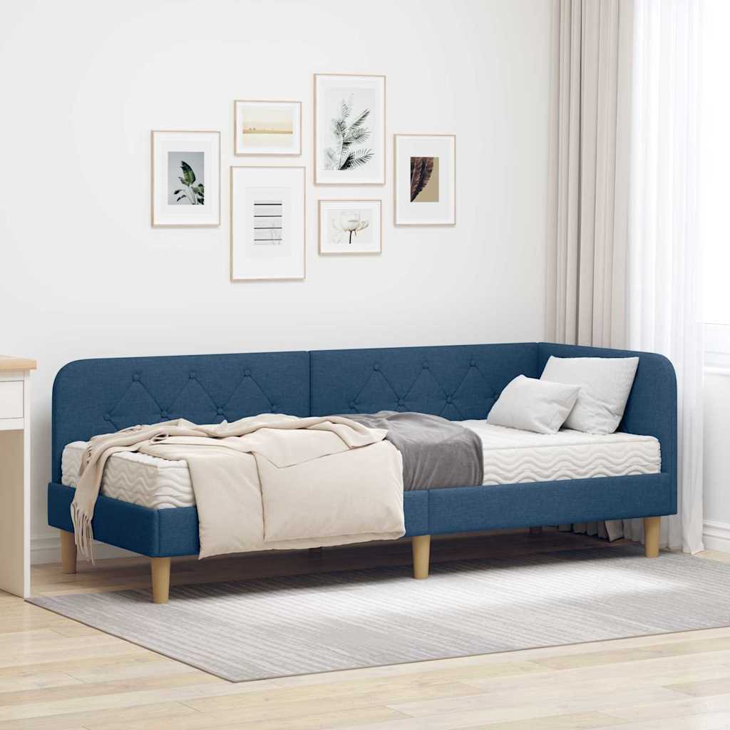 Cornice del letto ad angolo Blu 80 x 200 cm Tessuto