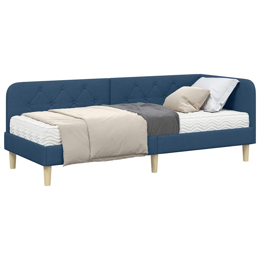 Cornice del letto ad angolo Blu 80 x 200 cm Tessuto