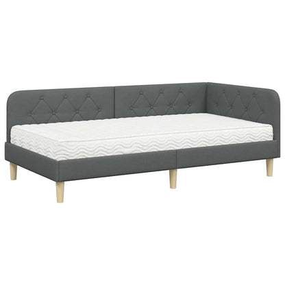 Cornice del letto ad angolo Grigio scuro 90 x 190 cm Tessuto