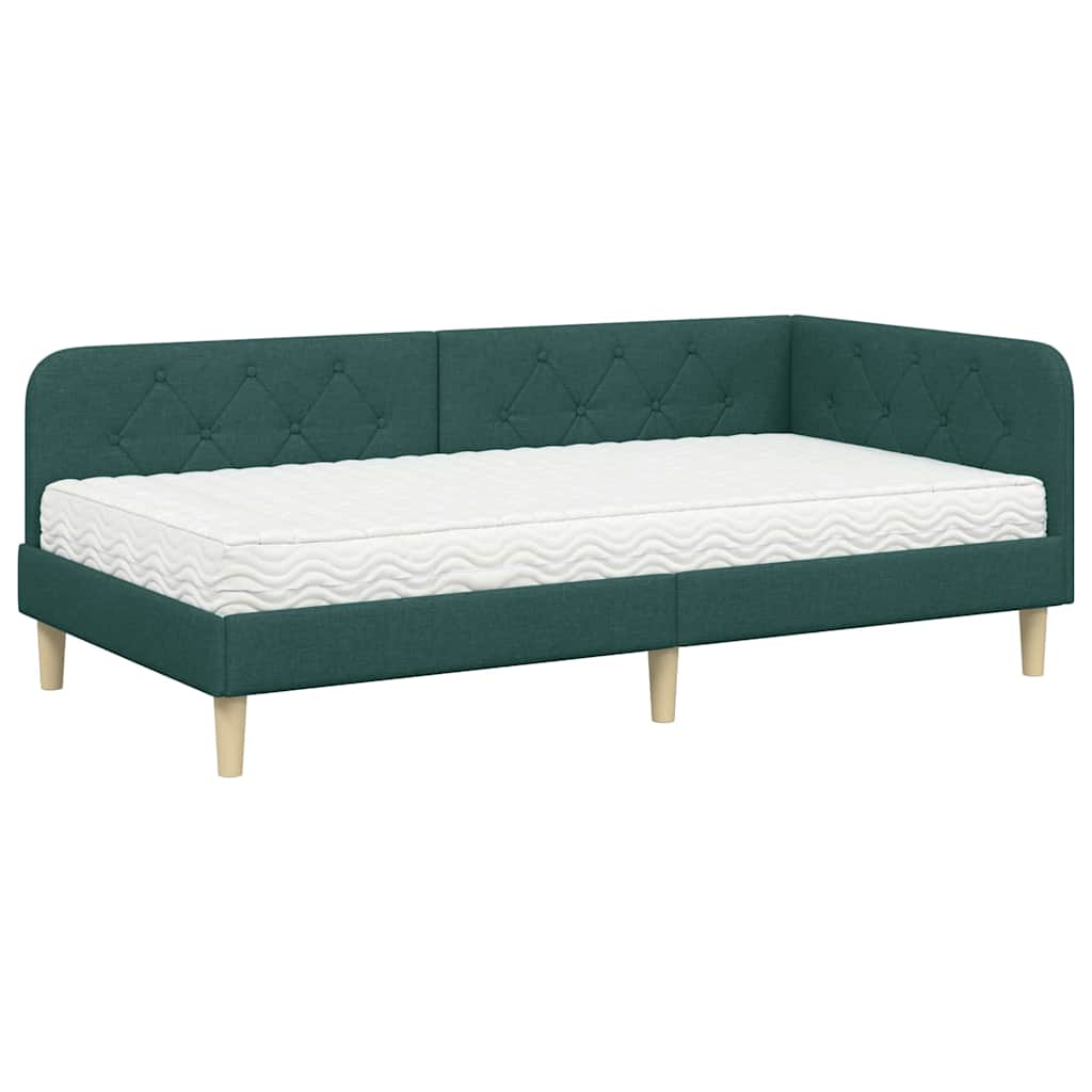 Cornice del letto ad angolo Verde Scuro 90 x 190 cm Tessuto