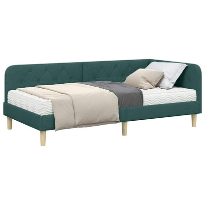 Cornice del letto ad angolo Verde Scuro 90 x 190 cm Tessuto