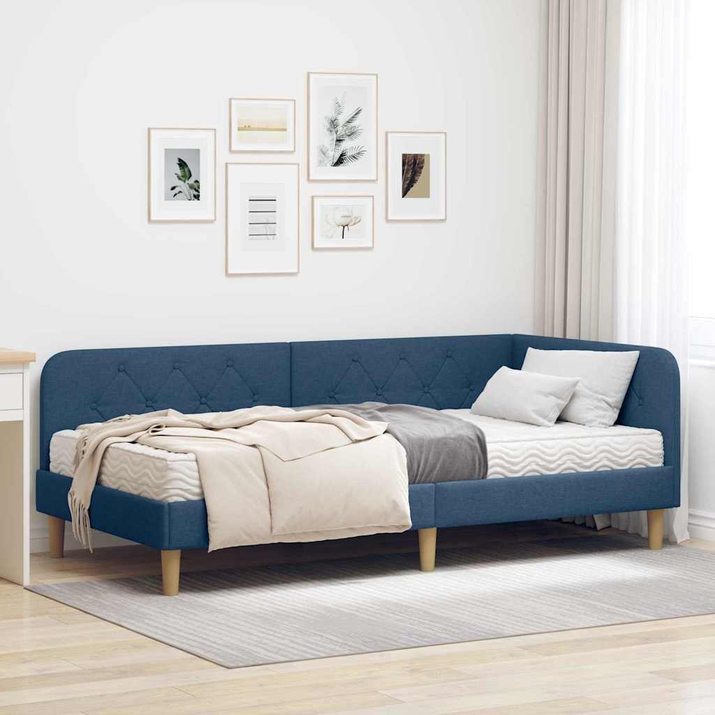 Cornice del letto ad angolo Blu 90 x 190 cm Tessuto