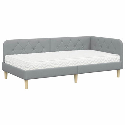 Cornice del letto ad angolo Grigio chiaro 90 x 200 cm Tessuto