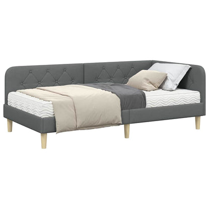 Cornice del letto ad angolo Grigio scuro 90 x 200 cm Tessuto
