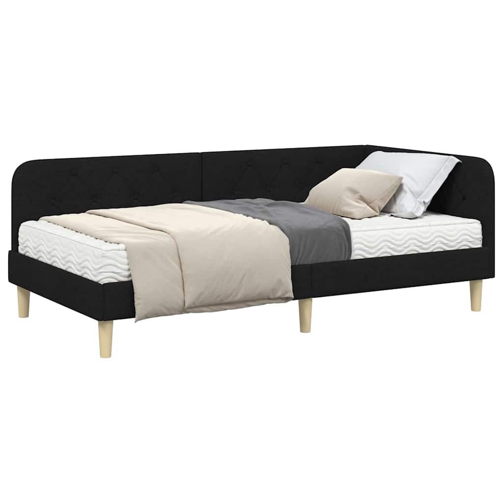 Cornice del letto ad angolo Nero 90 x 200 cm Tessuto