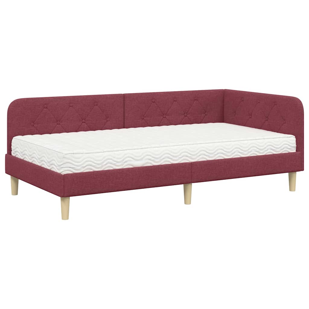 Cornice del letto ad angolo Rosso Vino 90 x 200 cm Tessuto