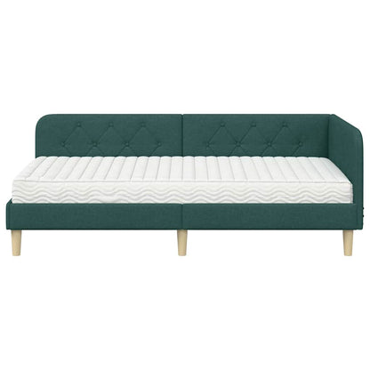 Cornice del letto ad angolo Verde Scuro 90 x 200 cm Tessuto