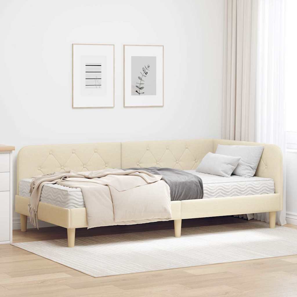 Cornice del letto ad angolo Crema 90 x 200 cm Tessuto