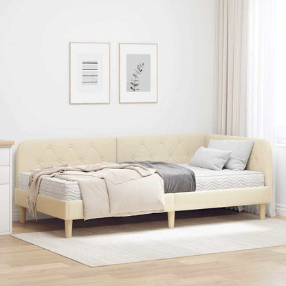 Cornice del letto ad angolo Crema 90 x 200 cm Tessuto