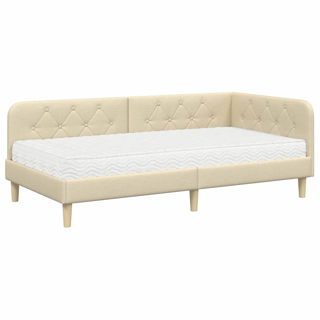 Cornice del letto ad angolo Crema 90 x 200 cm Tessuto
