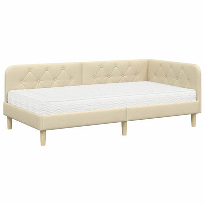 Cornice del letto ad angolo Crema 90 x 200 cm Tessuto