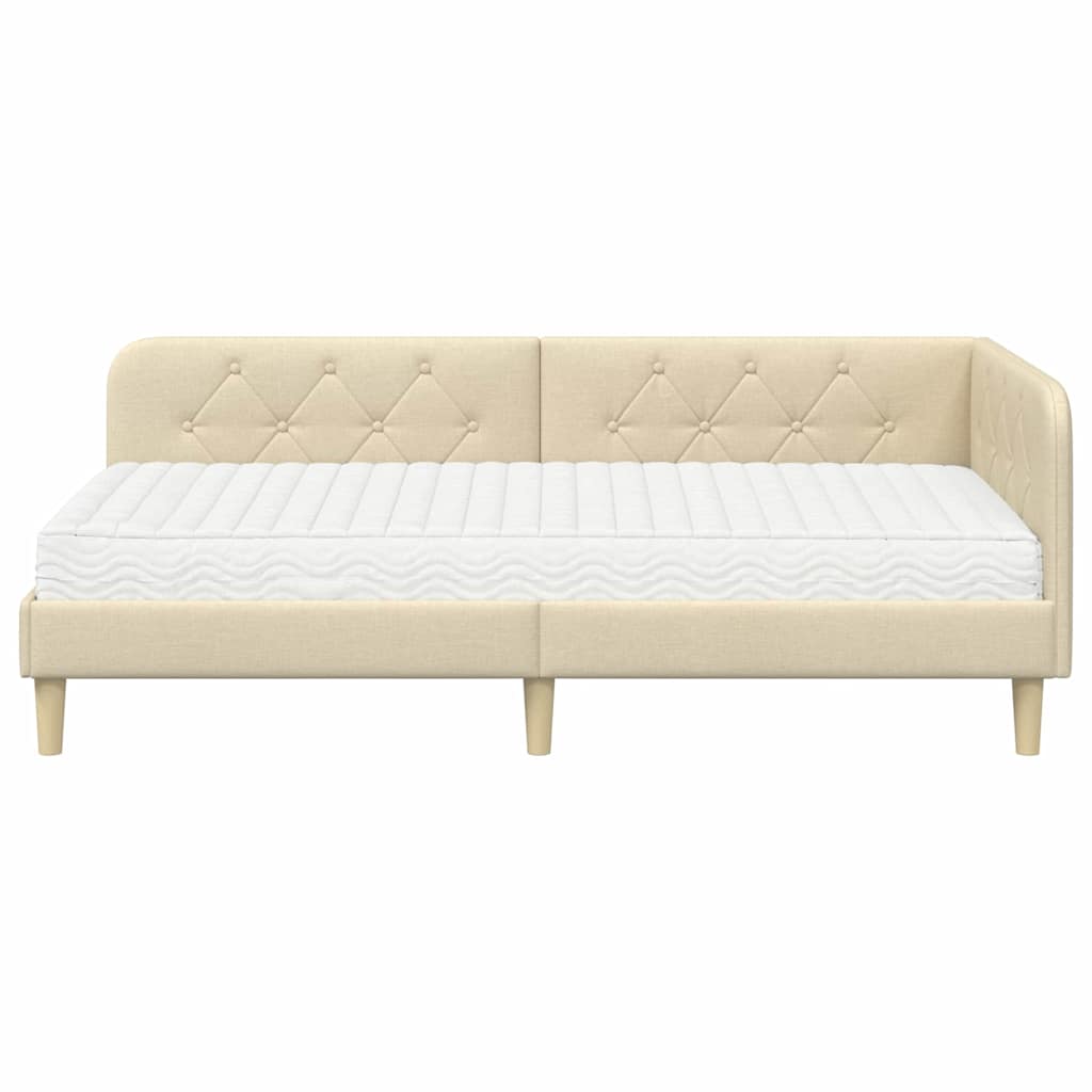 Cornice del letto ad angolo Crema 90 x 200 cm Tessuto