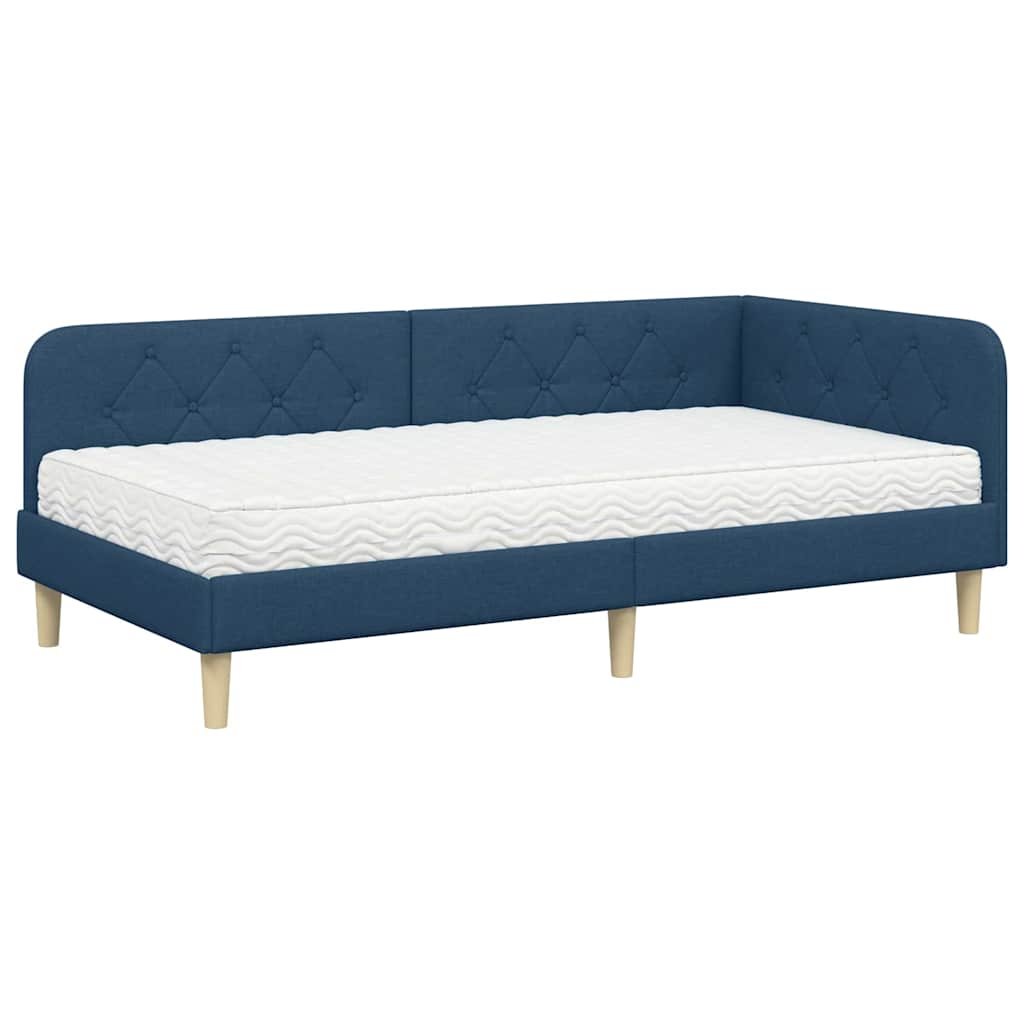 Cornice del letto ad angolo Blu 90 x 200 cm Tessuto
