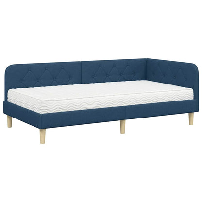 Cornice del letto ad angolo Blu 90 x 200 cm Tessuto