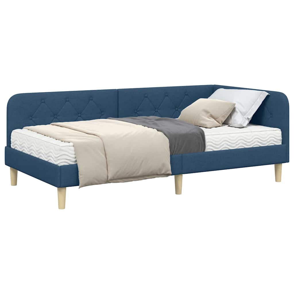 Cornice del letto ad angolo Blu 90 x 200 cm Tessuto