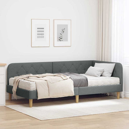 Cornice del letto ad angolo Grigio scuro 100 x 200 cm Tessuto