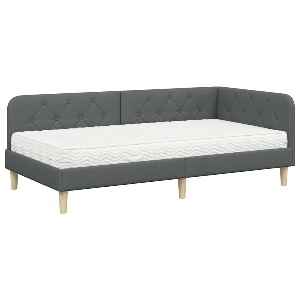 Cornice del letto ad angolo Grigio scuro 100 x 200 cm Tessuto