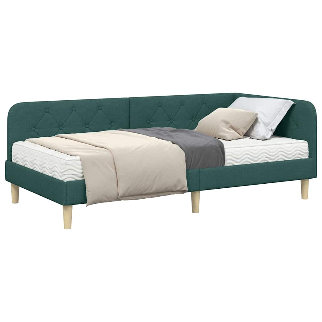 Cornice del letto ad angolo Verde Scuro 100 x 200 cm Tessuto