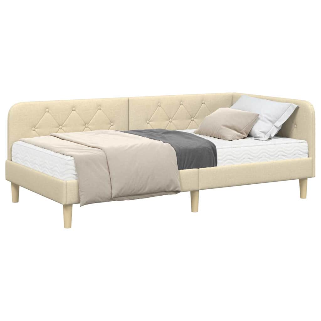 Cornice del letto ad angolo Crema 100 x 200 cm Tessuto