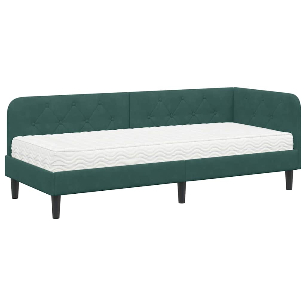 Cornice del letto ad angolo Verde Scuro 80 x 200 cm Velluto