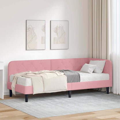 Cornice del letto ad angolo Rosa 80 x 200 cm Velluto
