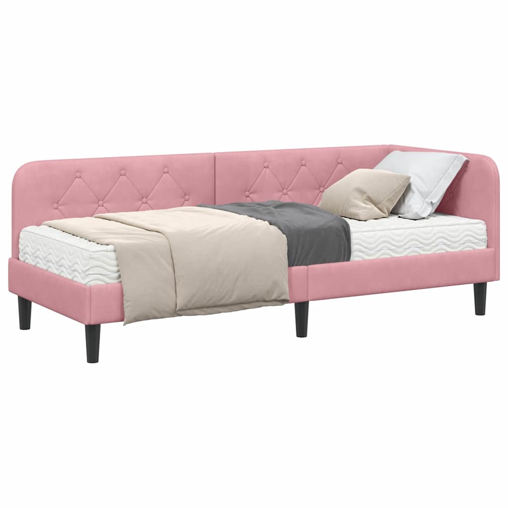 Cornice del letto ad angolo Rosa 80 x 200 cm Velluto