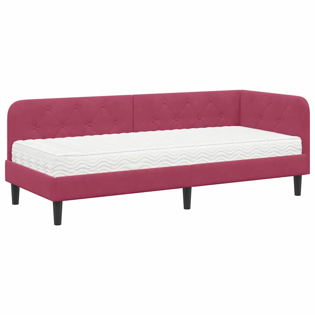 Cornice del letto ad angolo Rosso Vino 80 x 200 cm Velluto