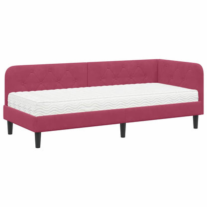 Cornice del letto ad angolo Rosso Vino 80 x 200 cm Velluto