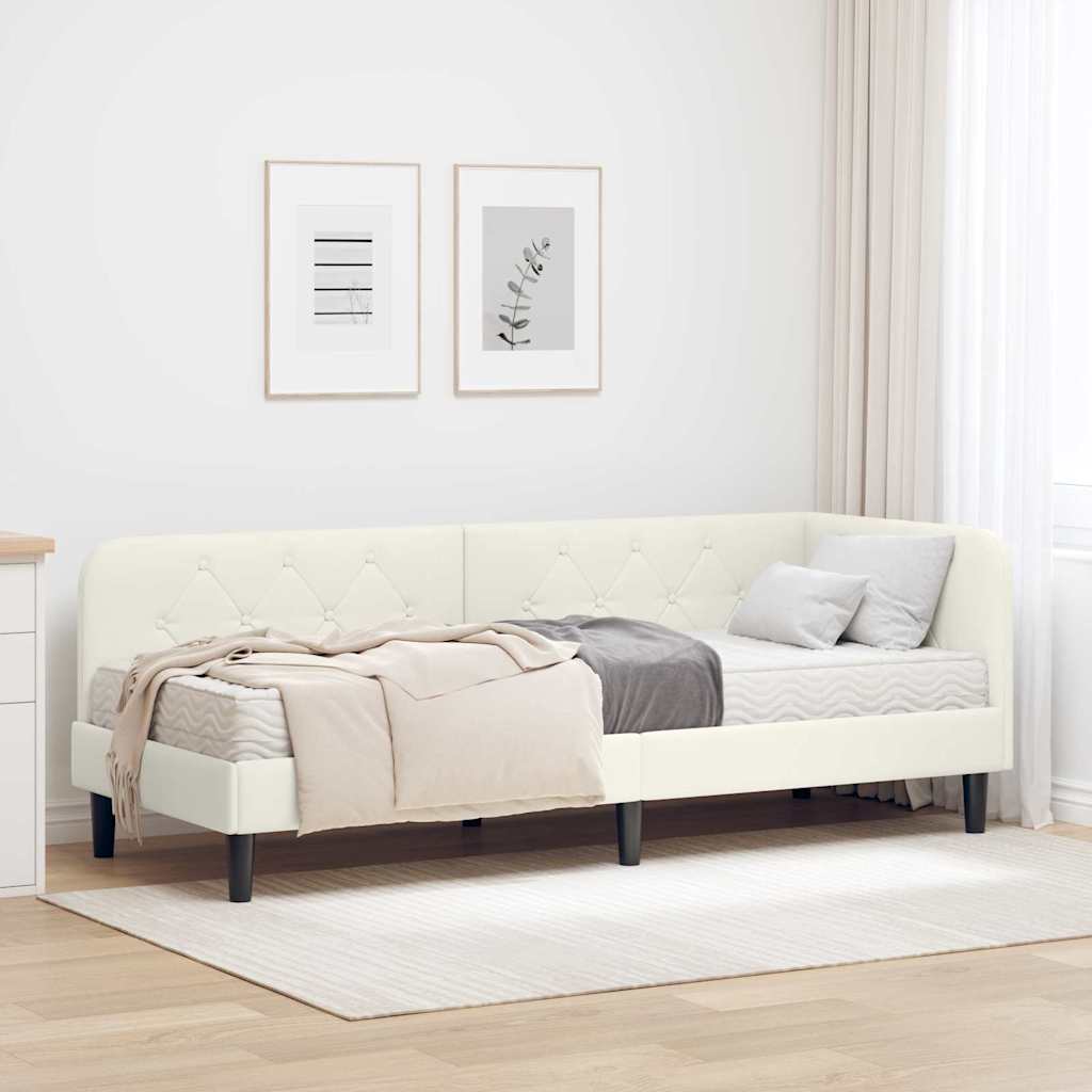 Cornice del letto ad angolo Crema 80 x 200 cm Velluto