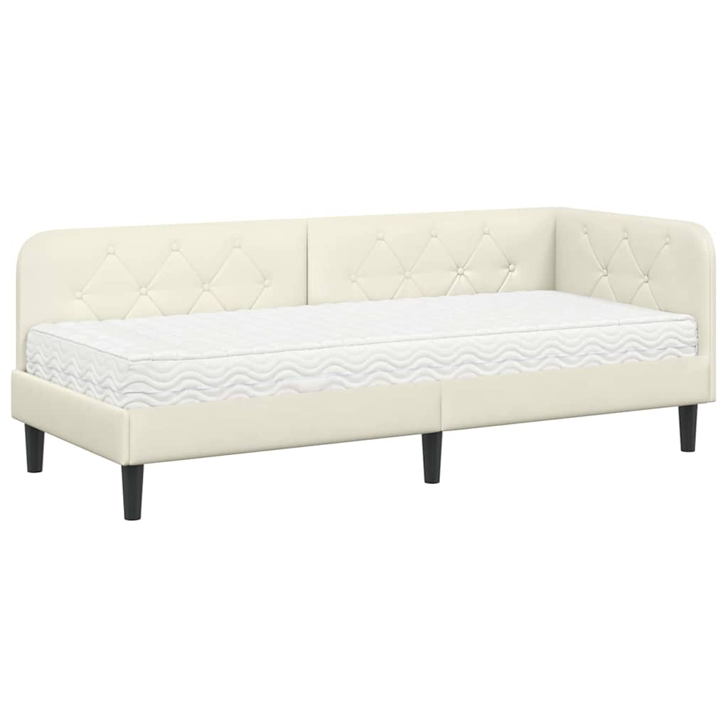 Cornice del letto ad angolo Crema 80 x 200 cm Velluto