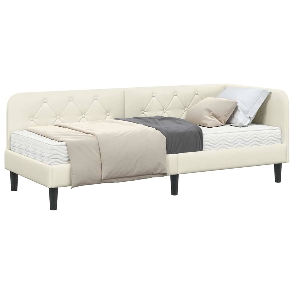 Cornice del letto ad angolo Crema 80 x 200 cm Velluto