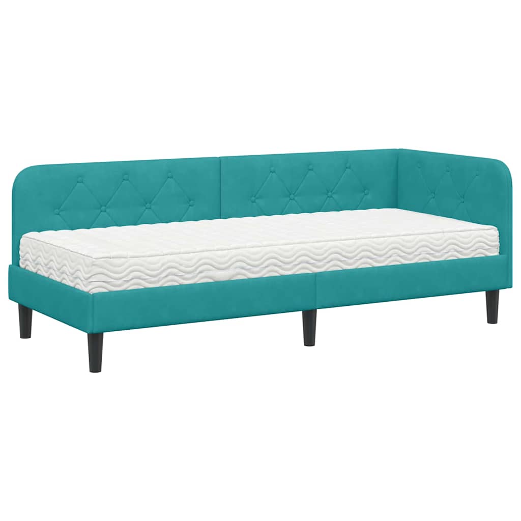 Cornice del letto ad angolo Turchese 80 x 200 cm Velluto