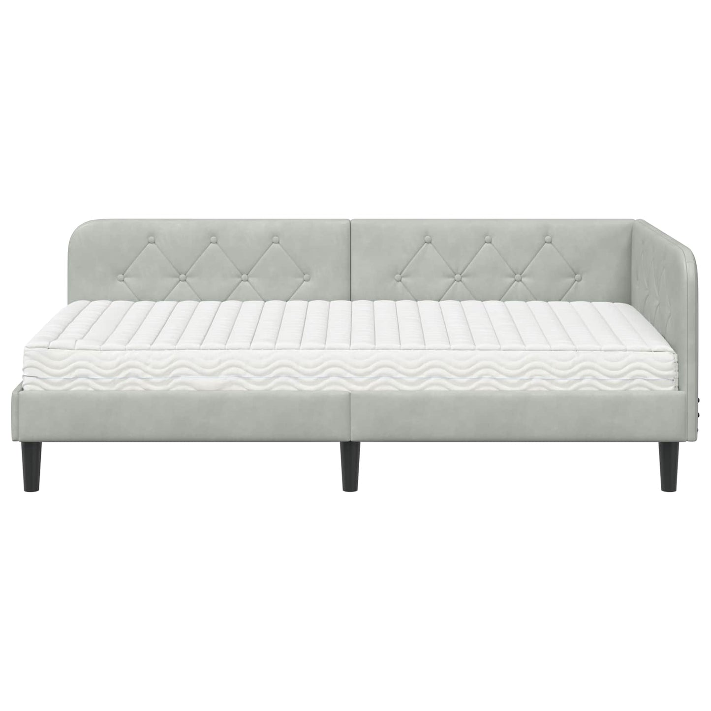 Cornice del letto ad angolo Grigio chiaro 90 x 190 cm Velluto