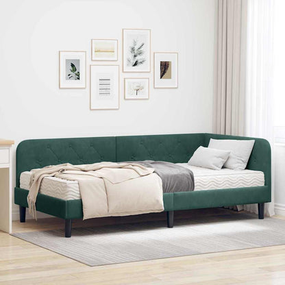 Cornice del letto ad angolo Verde Scuro 90 x 190 cm Velluto