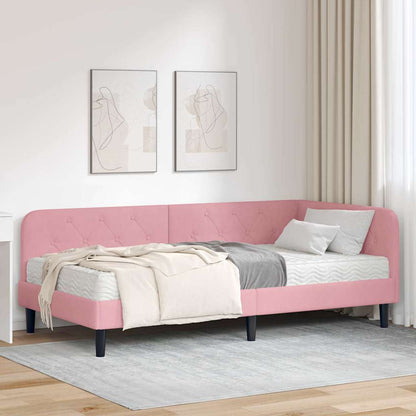 Cornice del letto ad angolo Rosa 90 x 190 cm Velluto