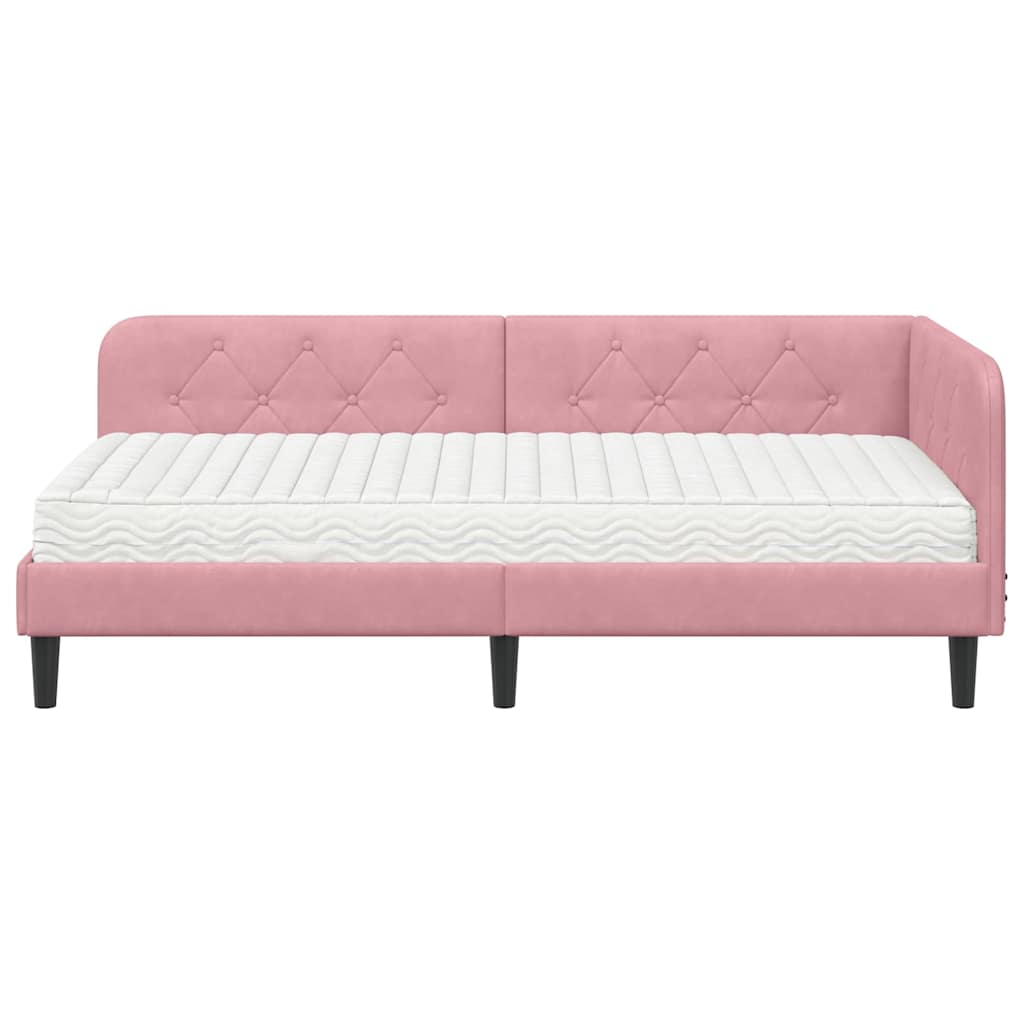 Cornice del letto ad angolo Rosa 90 x 190 cm Velluto