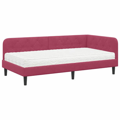 Cornice del letto ad angolo Rosso Vino 90 x 190 cm Velluto