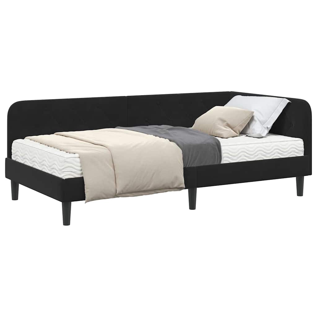 Cornice del letto ad angolo Nero 90 x 190 cm Velluto