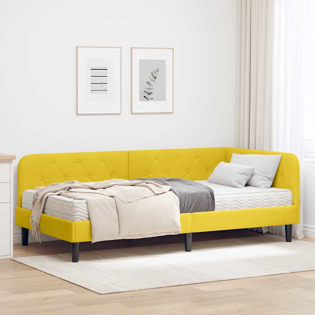 Cornice del letto ad angolo Giallo 90 x 190 cm Velluto