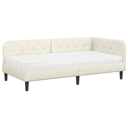 Cornice del letto ad angolo Crema 90 x 190 cm Velluto