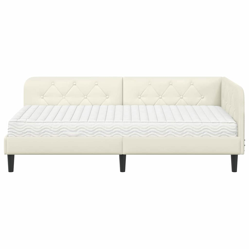 Cornice del letto ad angolo Crema 90 x 190 cm Velluto