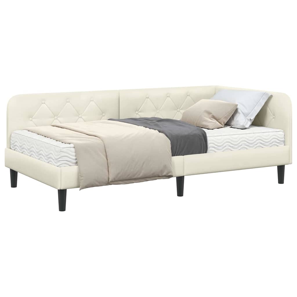 Cornice del letto ad angolo Crema 90 x 190 cm Velluto