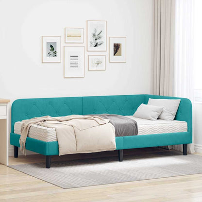 Cornice del letto ad angolo Turchese 90 x 190 cm Velluto