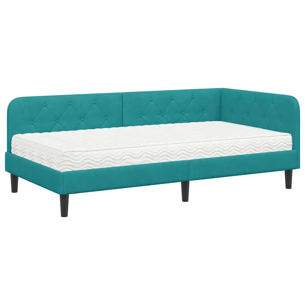 Cornice del letto ad angolo Turchese 90 x 190 cm Velluto